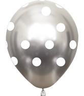 12" Metallic Silver Polka Dots All Around Latex Balloons (25 Per Bag) 5 Side Print