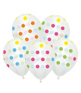 12" Crystal Clear Polka Dots All Around Latex Balloons (25 Per Bag) 5 Side Print