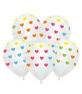 12" Crystal Clear Hearts All Around Latex Balloons (25 Per Bag) 5 Side Print