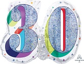 26" Holographic SuperShape Sparkles Number 30 Foil Balloon