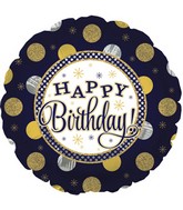 17" Happy Birthday Navy Gold & Silver Foil Balloon