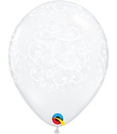 11" Latex Balloons Diamond Clear (50 Per Bag) Filigree & Hearts-A-Rnd