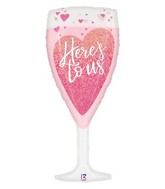 37" Clear Shape Here's to us Pink Champagne Foil Balloon