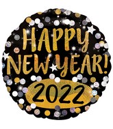 18" Happy New Years 2022 Gold & Silver Sparkles Foil Balloon