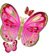 29" SuperShape Red, Pink & Gold Butterfly Foil Balloon