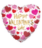 18" Happy Valentine's Day Dots And Hearts Gellibean Foil Balloon