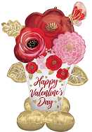 53" Airloonz Consumer Inflatable Happy Valentine's Day Satin Painted Flowers Foil Balloon