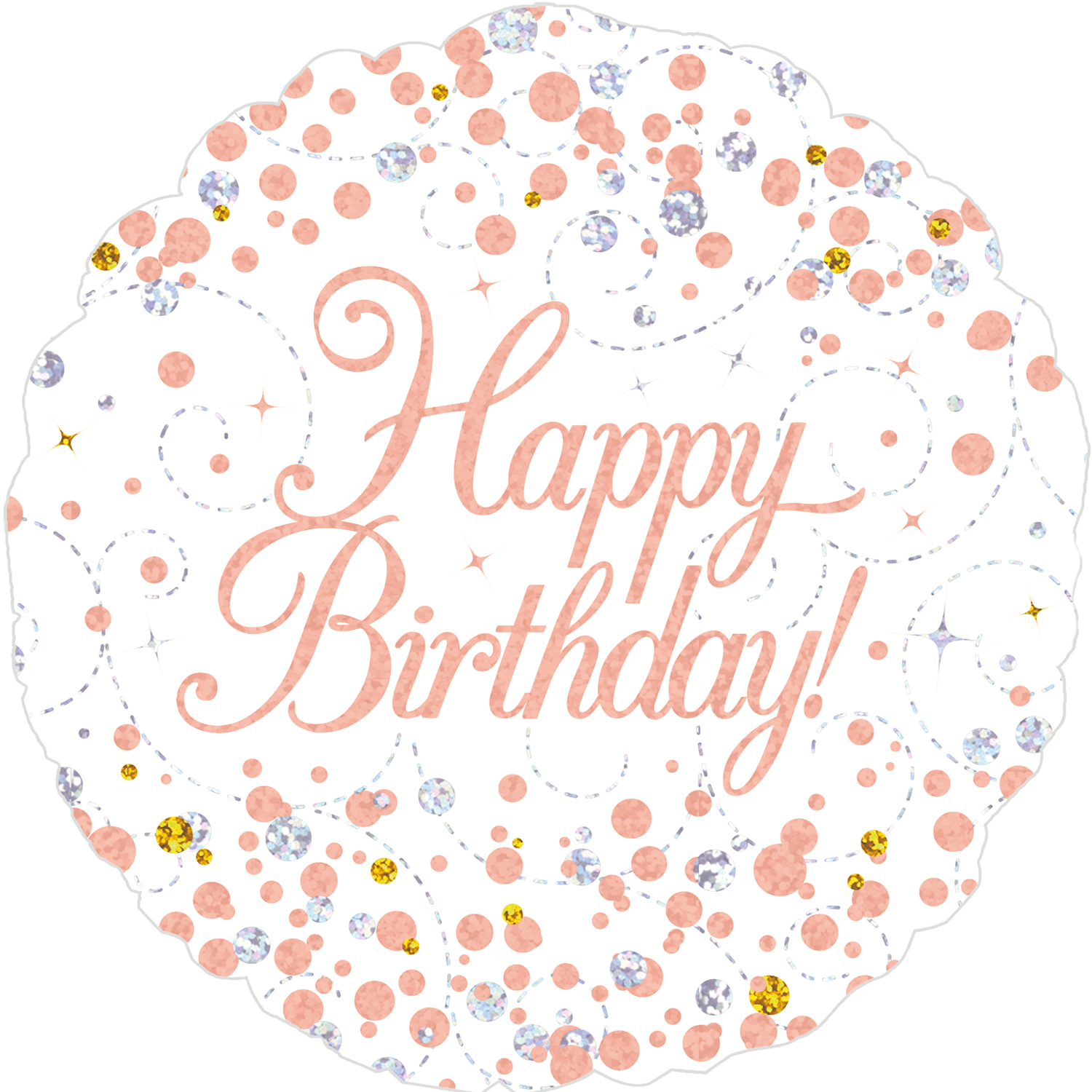 18" Sparkling Fizz Birthday White & Rose Gold Holographic Oaktree Foil Balloon