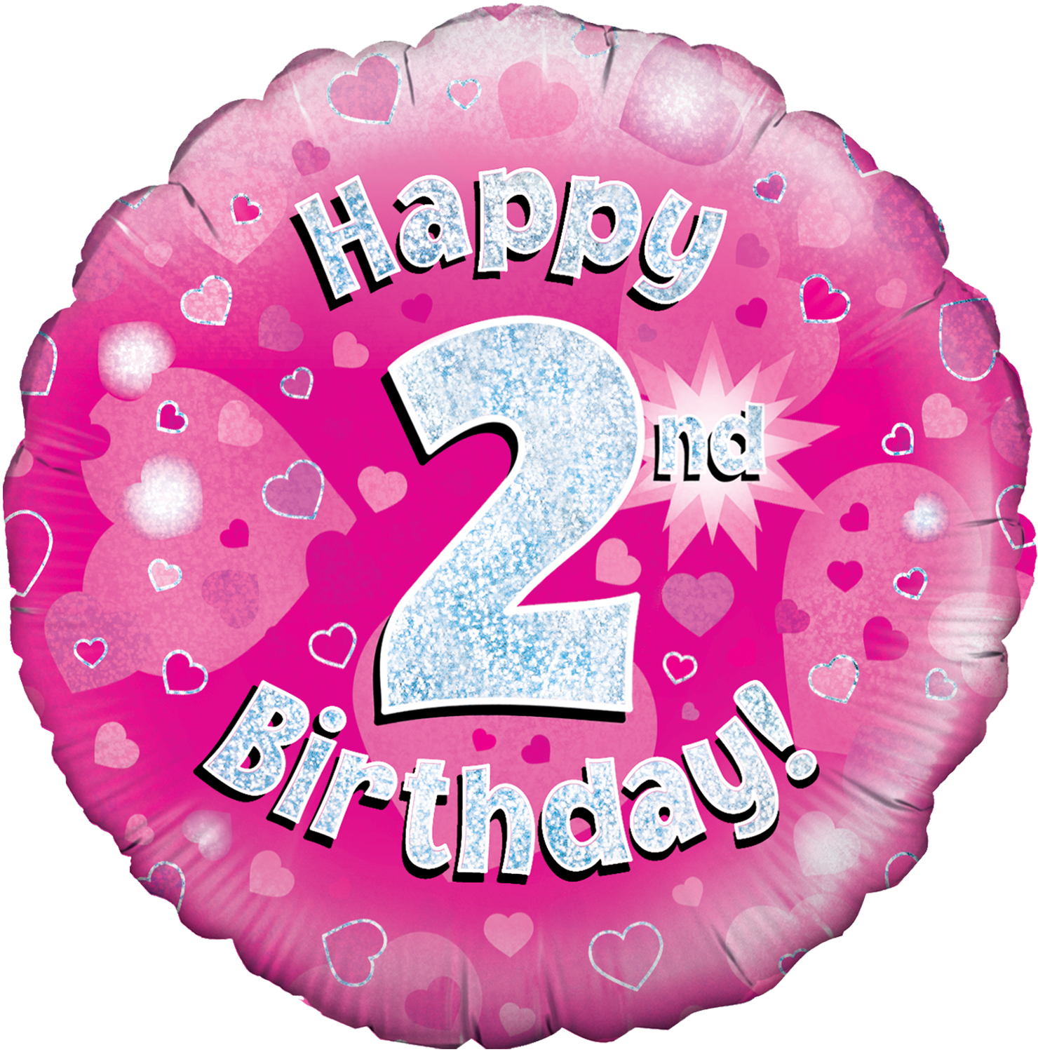 18" Happy 2nd Birthday Pink Holographic Oaktree Foil Balloon
