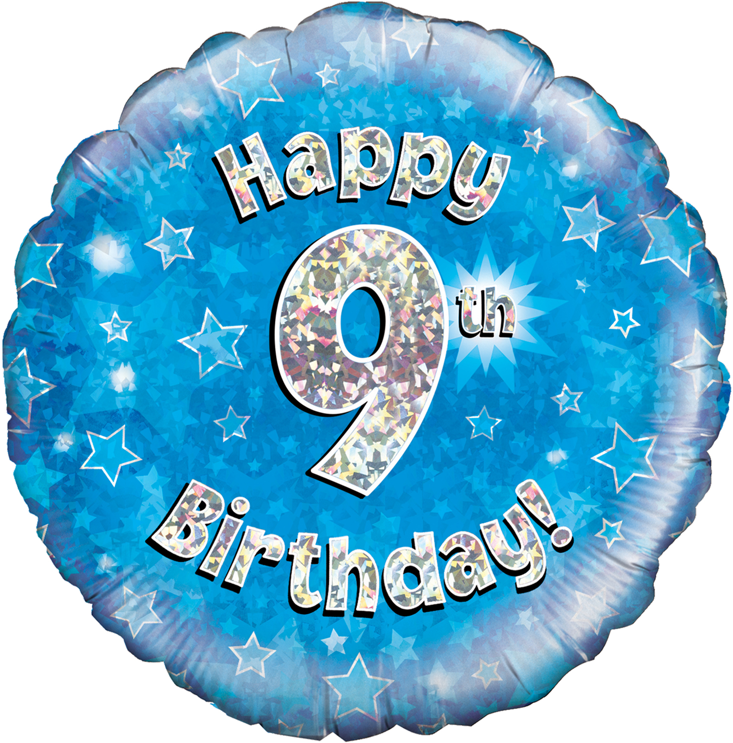 18" Happy 9th Birthday Blue Holographic Oaktree Foil Balloon