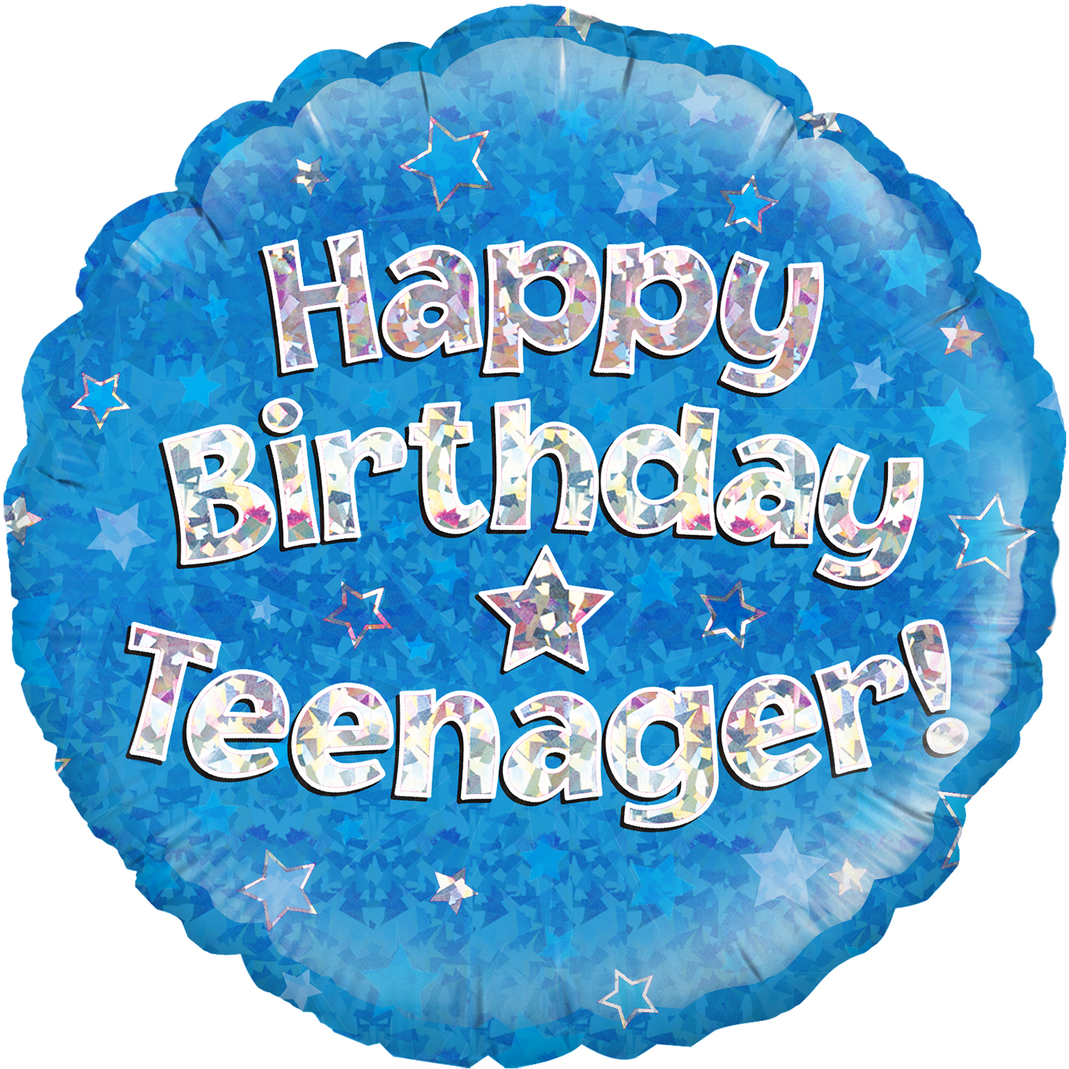 18" Happy Birthday Teenager Blue Holographic Oaktree Foil Balloon