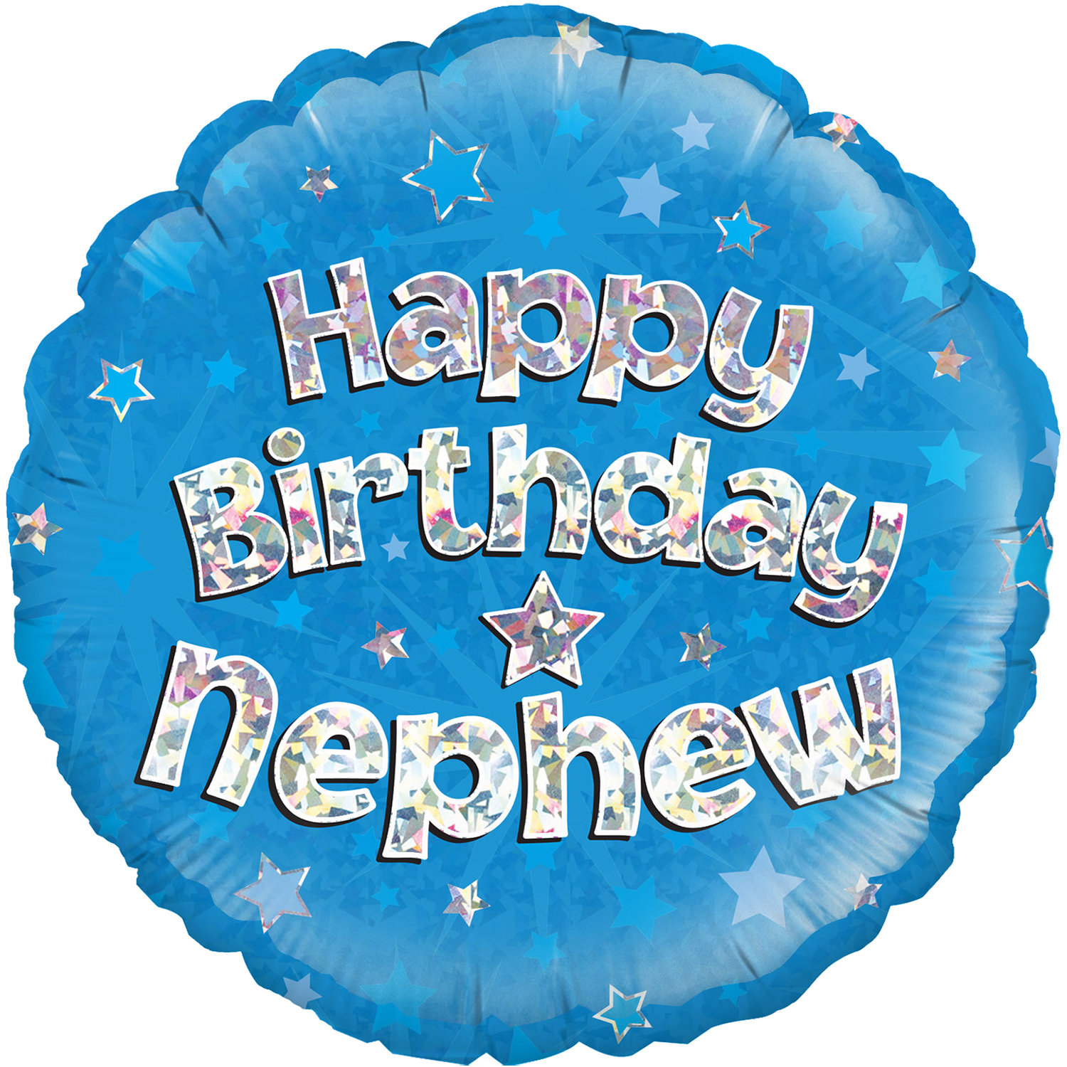 18" Happy Birthday Nephew Blue Holographic Oaktree Foil Balloon