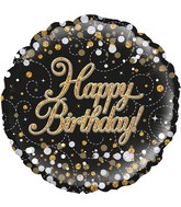 18" Sparkling Fizz Birthday Black & Gold Holographic Oaktree Foil Balloon