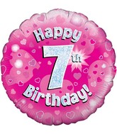 18" Happy 7th Birthday Pink Holographic Oaktree Foil Balloon