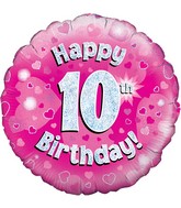 18" Happy 10th Birthday Pink Holographic Oaktree Foil Balloon