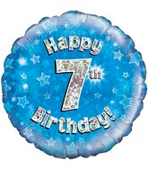 18" Happy 7th Birthday Blue Holographic Oaktree Foil Balloon