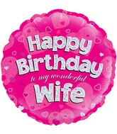 18" Happy Birthday Wife Holographic Oaktree Foil Balloon