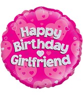 18" Happy Birthday Girlfriend Pink Holographic Oaktree Foil Balloon