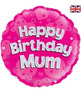 18" Happy Birthday Mum Pink Holographic Oaktree Foil Balloon