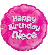 18" Happy Birthday Niece Pink Holographic Oaktree Foil Balloon