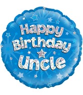 18" Happy Birthday Uncle Blue Holographic Oaktree Foil Balloon