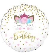 18" Floral Kitten Birthday Holographic Oaktree Foil Balloon