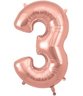 34" Number 3 Rose Gold Oaktree Foil Balloon