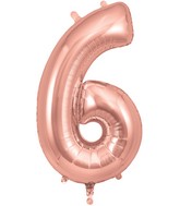 34" Number 6 Rose Gold Oaktree Foil Balloon