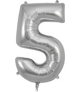 34" Number 5 Silver Oaktree Foil Balloon