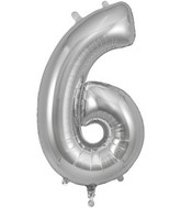 34" Number 6 Silver Oaktree Foil Balloon