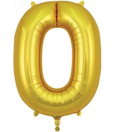 34" Number 0 Gold Oaktree Foil Balloon