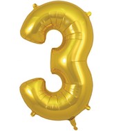 34" Number 3 Gold Oaktree Foil Balloon