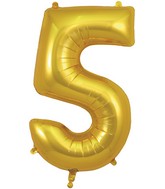 34" Number 5 Gold Oaktree Foil Balloon