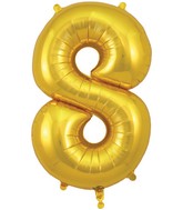 34" Number 8 Gold Oaktree Foil Balloon
