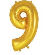 34" Number 9 Gold Oaktree Foil Balloon