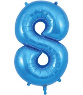 34" Number 8 Blue Oaktree Foil Balloon