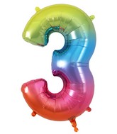 34" Number 3 Rainbow Oaktree Foil Balloon