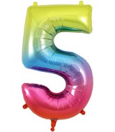 34" Number 5 Rainbow Oaktree Foil Balloon