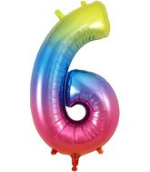 34" Number 6 Rainbow Oaktree Foil Balloon