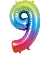 34" Number 9 Rainbow Oaktree Foil Balloon