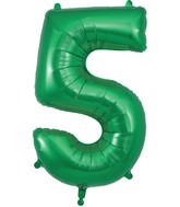 34" Number 5 Green Oaktree Foil Balloon