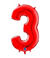 26" Midsize Foil Shape Balloon Number 3 Red