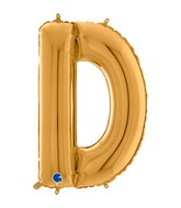 26" Midsize Letter Shape D Gold Foil Balloon