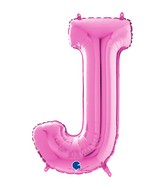 26" Midsize Letter Shape J Fuchsia Foil Balloon