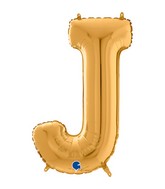 26" Midsize Letter Shape J Gold Foil Balloon