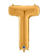 26" Midsize Letter Shape T Gold Foil Balloon