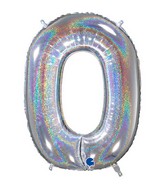 26" Midsize Foil Shape Balloon Number 0 Holographic Silver