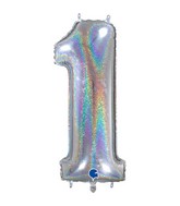 26" Midsize Foil Shape Balloon Number 1 Holographic Silver