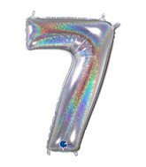 26" Midsize Foil Shape Balloon Number 7 Holographic Silver