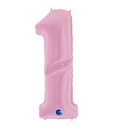 64" Foil Shaped Gigaloon Balloon Packaged Number 1 Pastel Pink